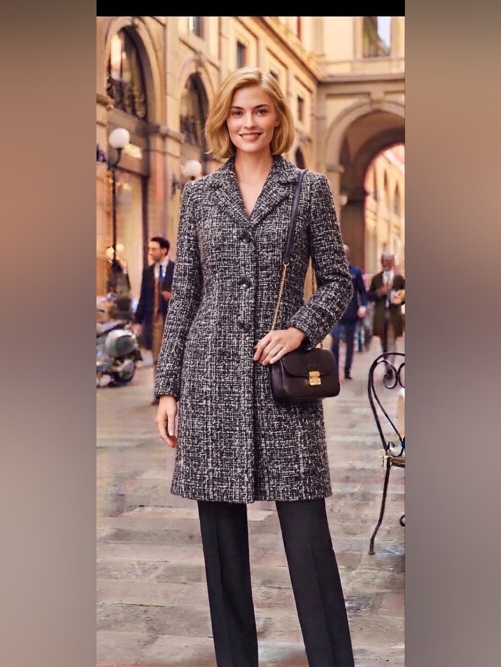 Requirements Black and White Tweed Trench Coat